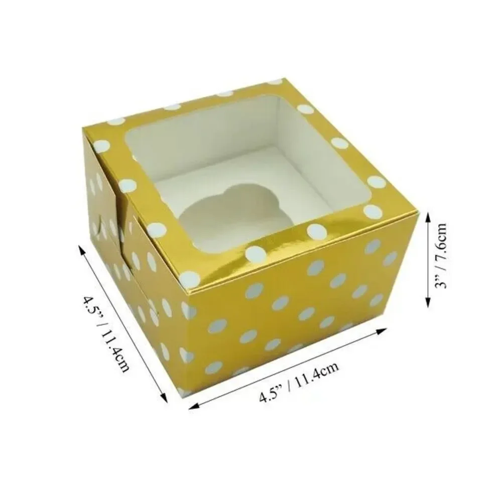 Celebrate Treat Boxes with Window & Cupcake Insert Gold White Polka Dots 3ct ea
